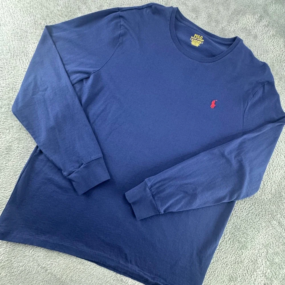 Polo Ralph Lauren Long Sleeve T-Shirt Mens XL Navy Blue Excellent Slim Fit